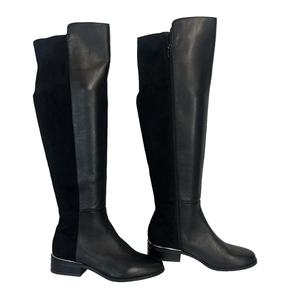 Alfani Step Flex Ludlowe Black Leather Stretch Knee High Riding Boots Size 6 M